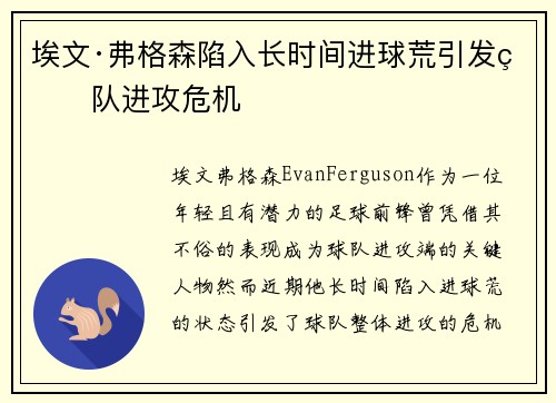 埃文·弗格森陷入长时间进球荒引发球队进攻危机